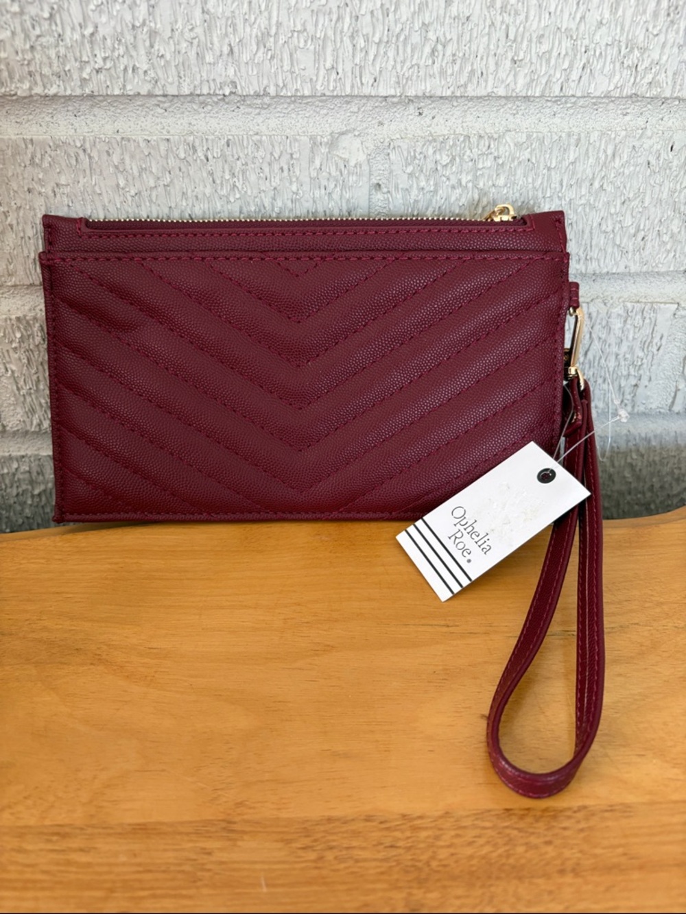 Ophelia Roe Women's Burgundy Quilted Wristlet Wallet NEW MSRP $20